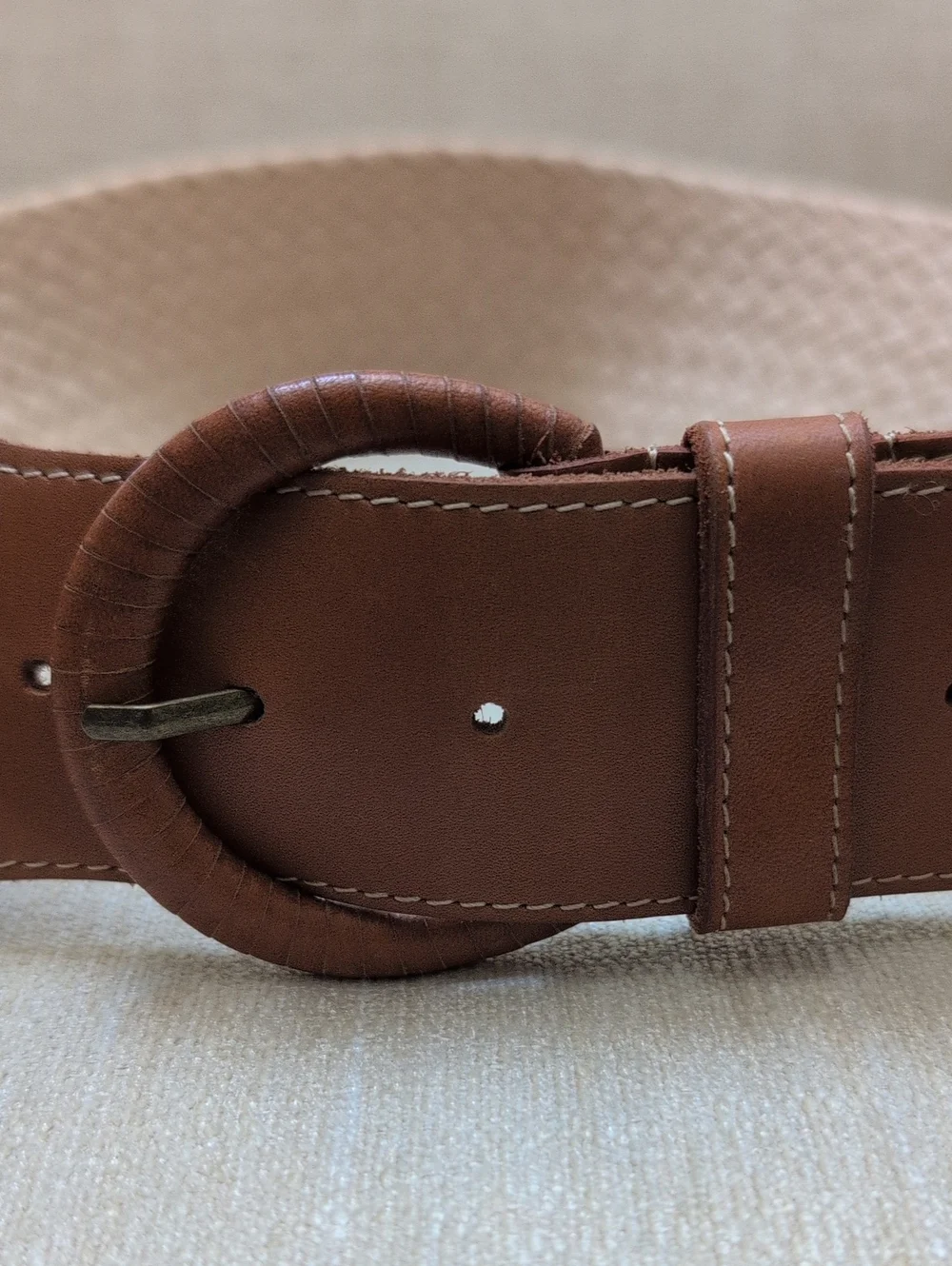 J. McLaughlin Brown Leather-Trim Wide Woven Belt Coastal Preppy Size L/XL